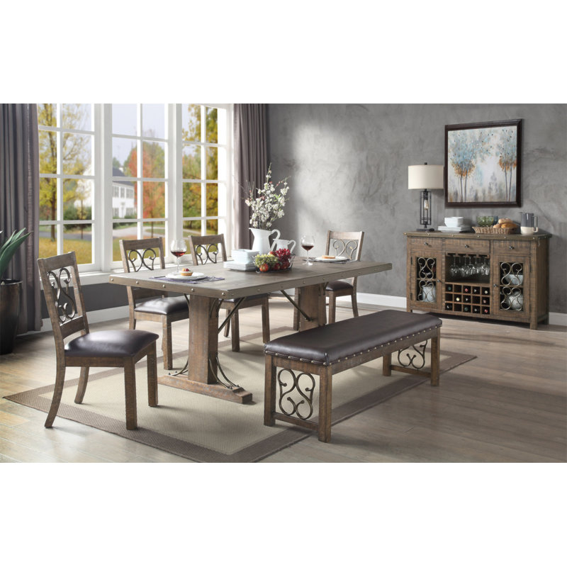 Classic Traditional Bench 56-Inch Synthetic Leather Seat Cherry Finish Wooden Dining Furniture, 20" H x 56" W x 17" D