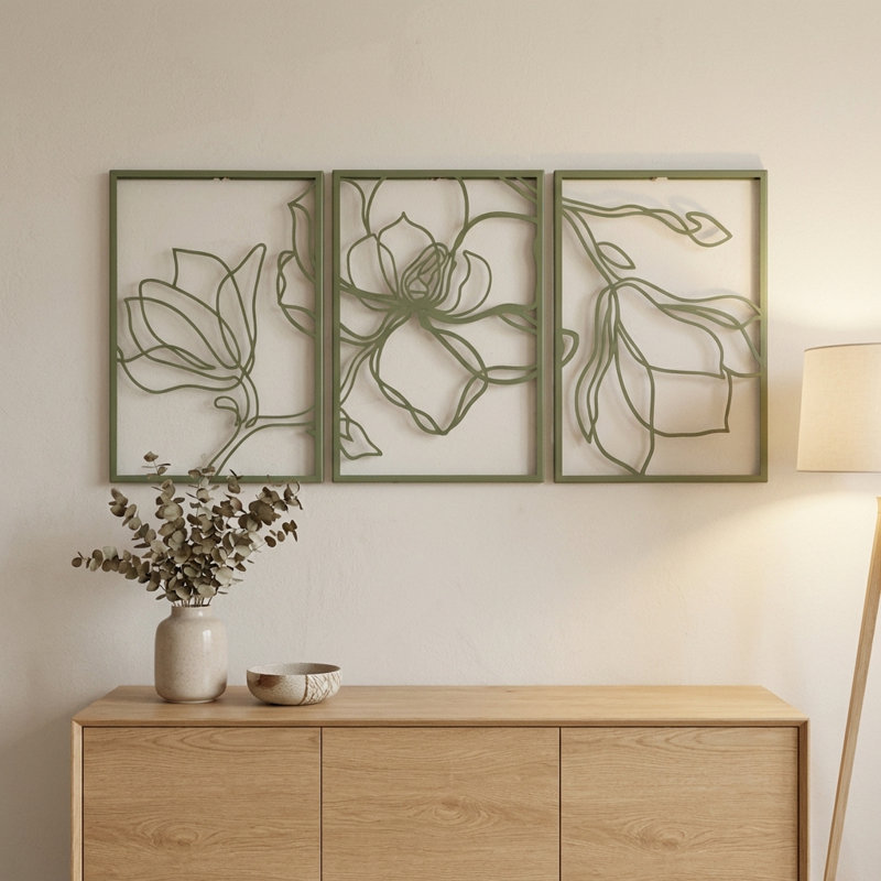 Ensemble de 3 décorations murales en métal, H 27 po x l 54 po x P 1 po, Vert