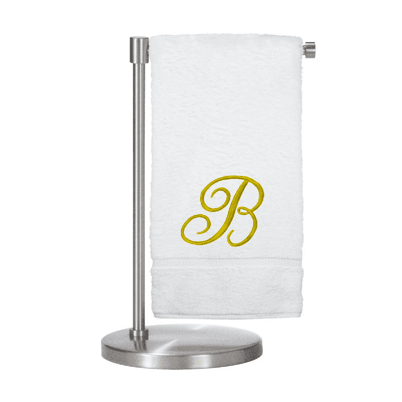 Serviettes de bain monogrammées - ensemble de 1 - lettre en script, B, Blanc / Doré