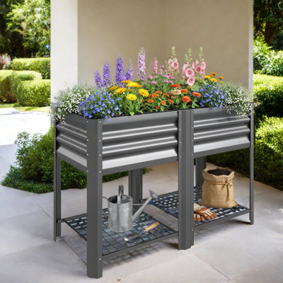 Planters with Storage, Galvanized Steel Raised Bed, Modern Outdoor Garden