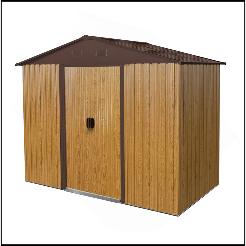 Remise de rangement extérieure en métal 8 pi x 4 pi avec porte coulissante et fondation pour cour, patio et pelouse, Café
