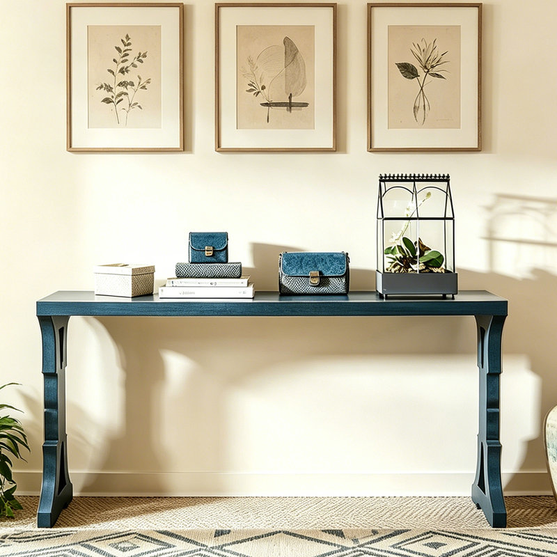 Console en bois massif American Light Luxury, 31.9" H x 65" W x 14.6" D, Bleu, Blue, Blue