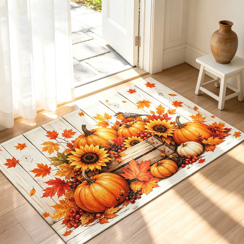 Tapis d'entrée antidérapant à motif floral 2 x 3, Beige