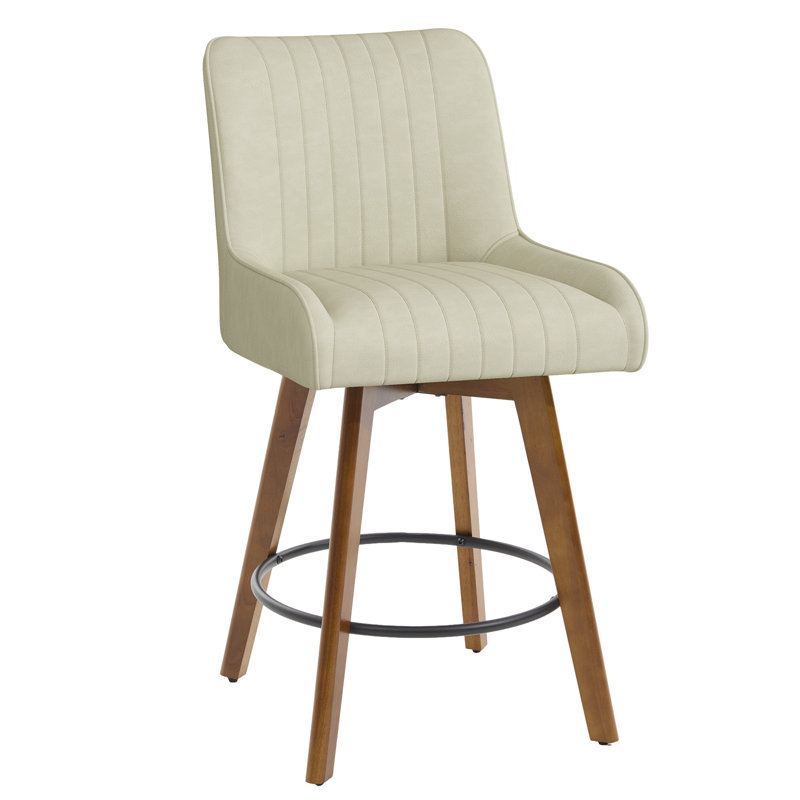 Tabouret tournant 26 "avec siège à ressorts ensachés et base en bois massif, Beige