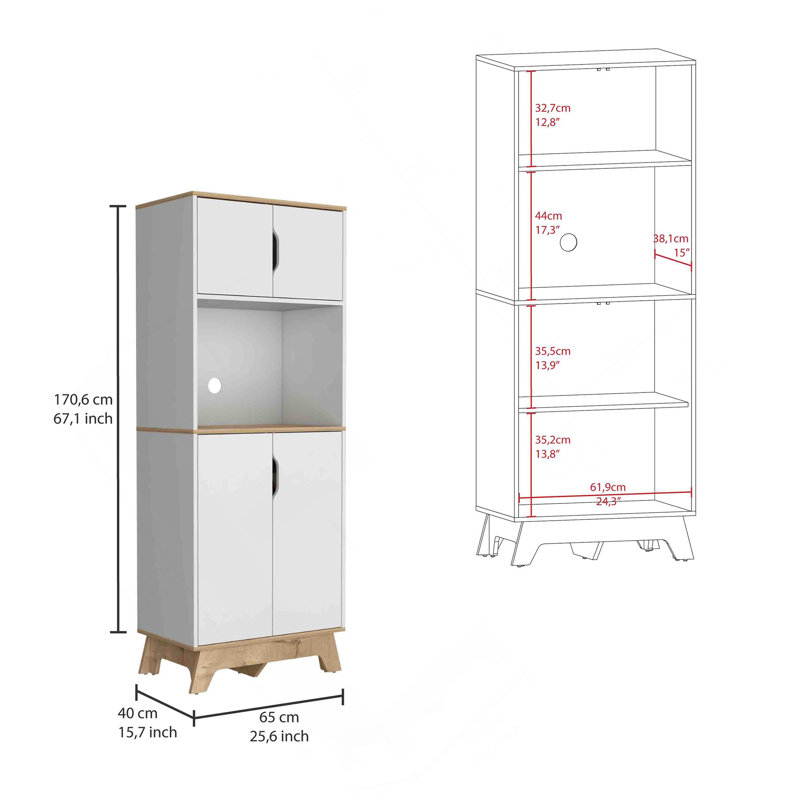 Grande armoire de comptoir à micro-ondes Pamplona, armoires à portes doubles supérieure et inférieure - chêne clair / blanc