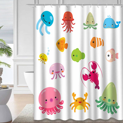 Blue Waterproof Shower Curtain, Shower Curtains for Bathroom with 12 Hooks