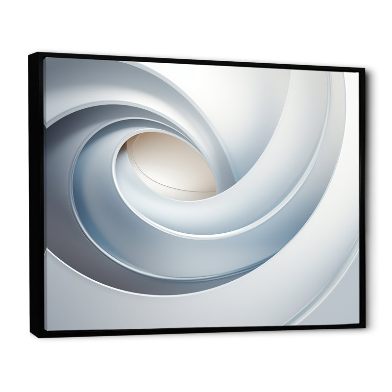 White Orbiting Overture Spiral - Abstract Spirals Canvas Prints_106159, Black Floater Framed Canvas, 30" H x 40" W x 1.5" D
