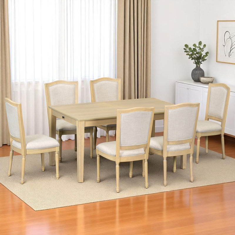 Ensemble de salle à manger extensible 7 pièces, Brun / Naturel, Beige