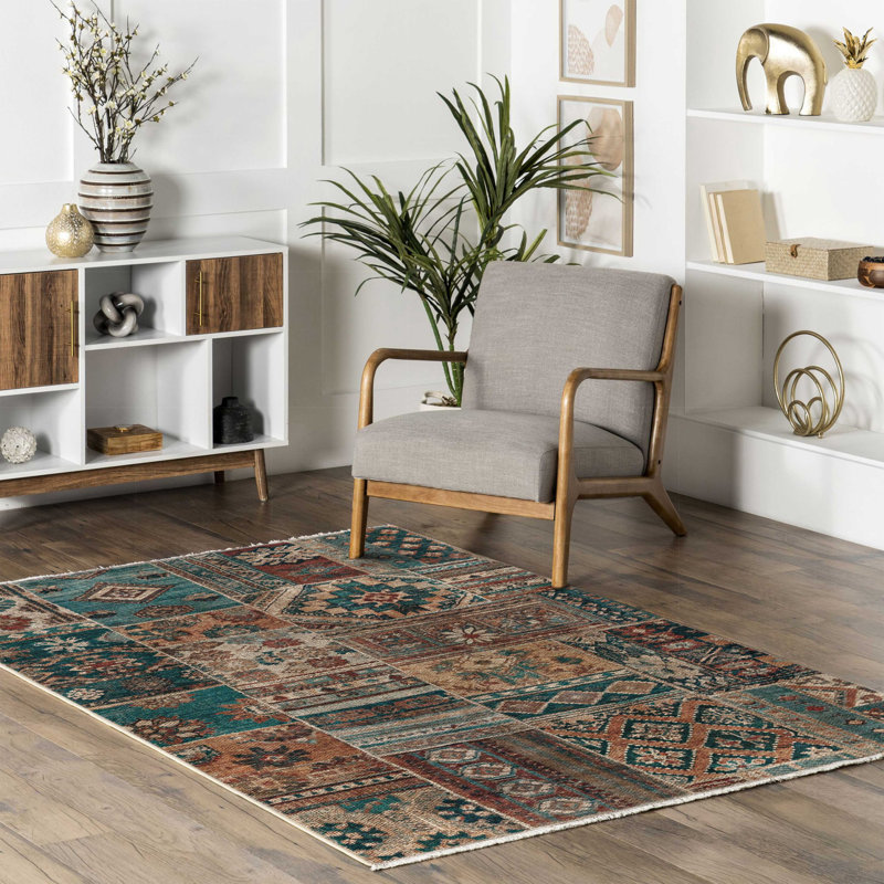 Tapis en chenille de coton marocain rétro bleu Eilette, Tapis de couloir 4 pi x 8 pi 3 po