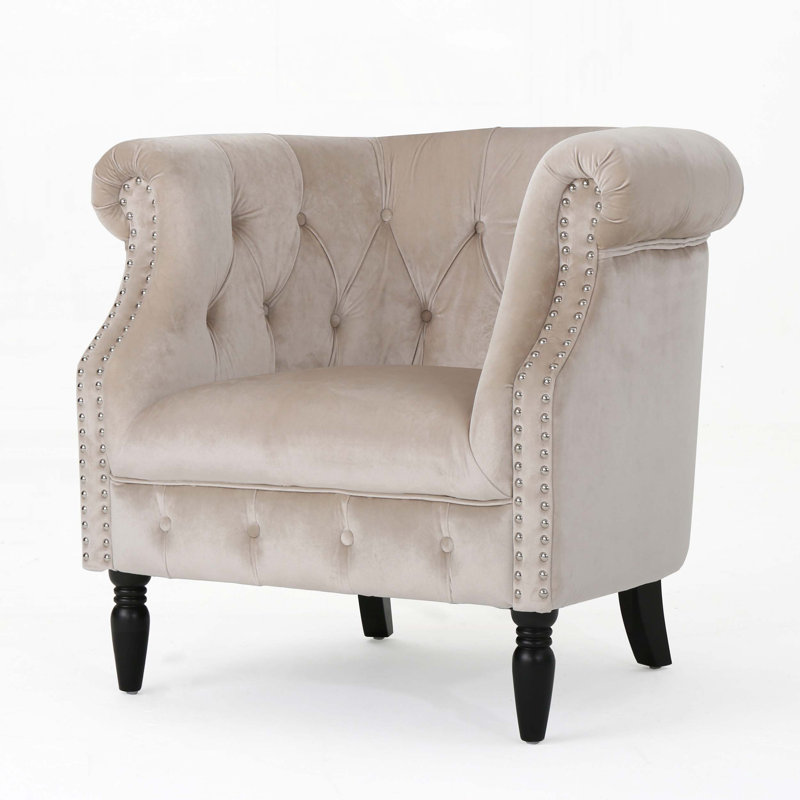 Fauteuil Chesterfield capitonné Valli, Velours champagne