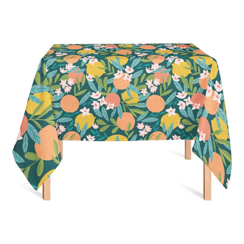 Citrus Fruit Black 2 Tablecloth, Teal