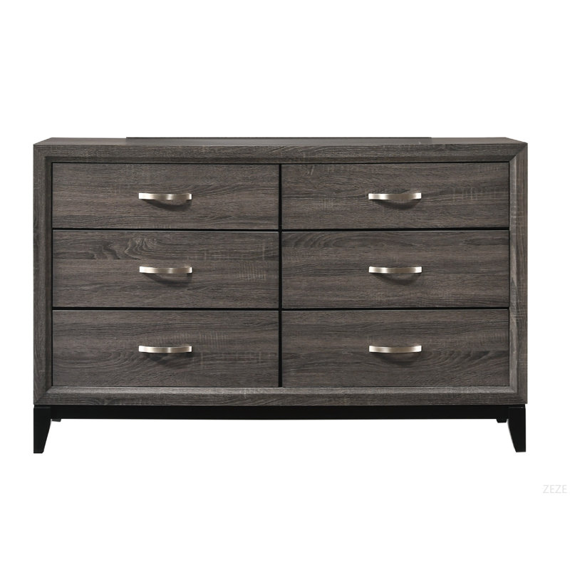 Mobilier de chambre à coucher contemporain en bois avec commode 6 tiroirs 1Pc, Gris