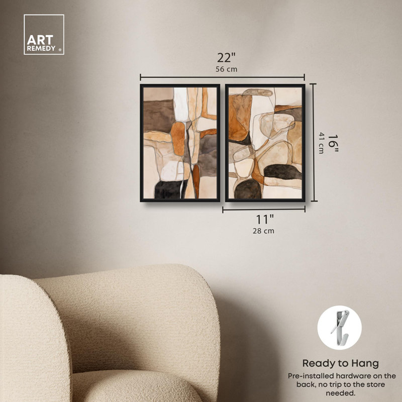 Quarry Wall Abstract Set Canvas Print Boho Gold Wall Decor Set by Art Remedy, Black Frame, 10 x 15, H 16 po x l 11 po