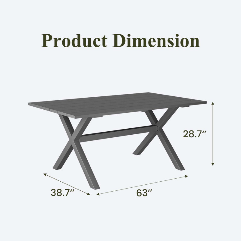 Rectangular Outdoor Dining Table - 160 cm W 98.3 cm D, Grey