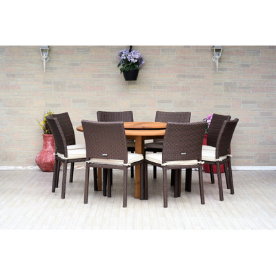 Anautica Round 8 - Person 59'' Long Dining Set with Cushions