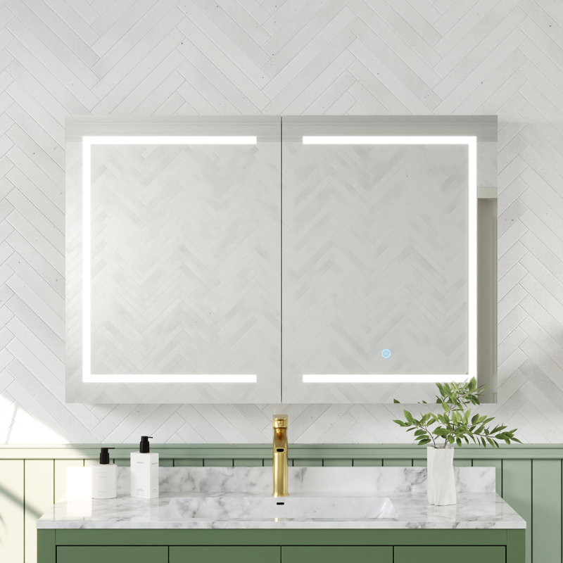 48" W x 32" H Surface LED Mirror Medicine Cabinet with Light, Anti-Fog, Dimmable 3-Tone LED Light, 2 Shelves