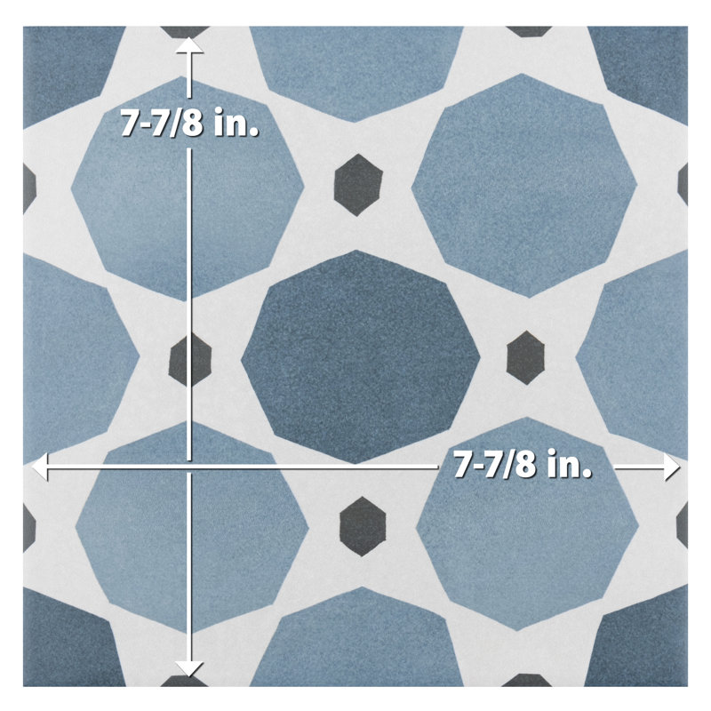 Caprice Series 8" x 8" Porcelain Patterned Wall & Floor Tile, Gray/Blue