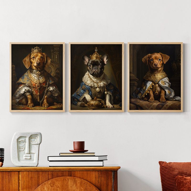 Série royale d'animaux LX III - ensemble de 3 estampes numériques encadrées - prêt à être accroché, Naturel