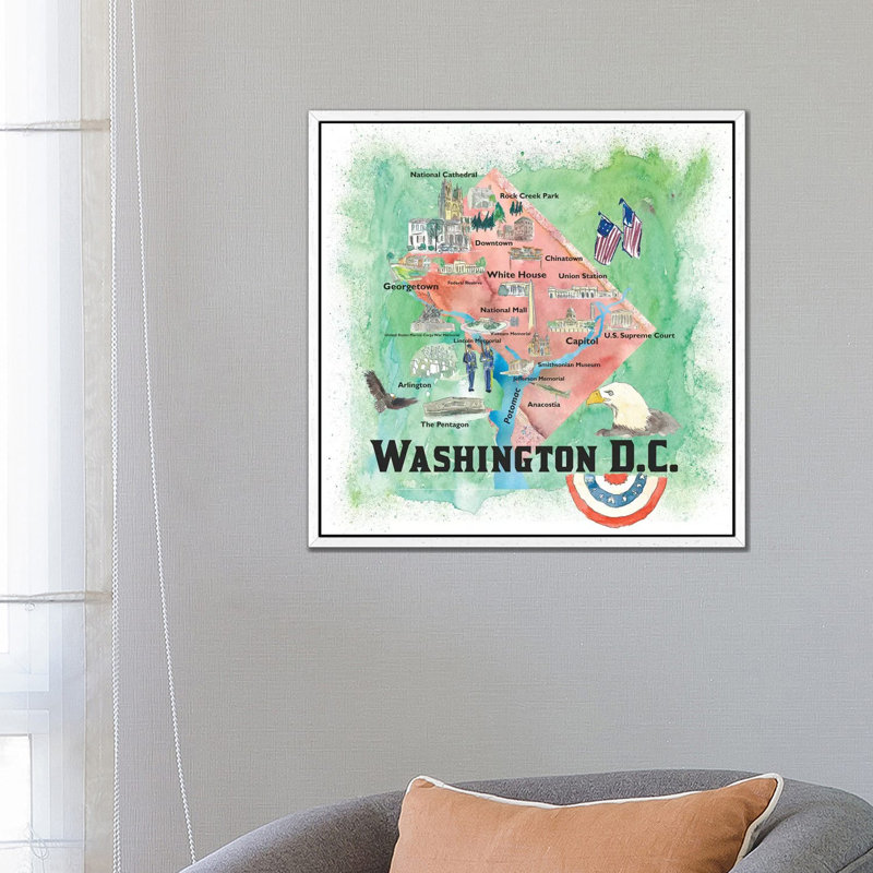 Washington DC USA Illustrated Travel Poster 1 Piece Painting on Canvas, 66.04cm H x 66.04cm W x 3.81cm D