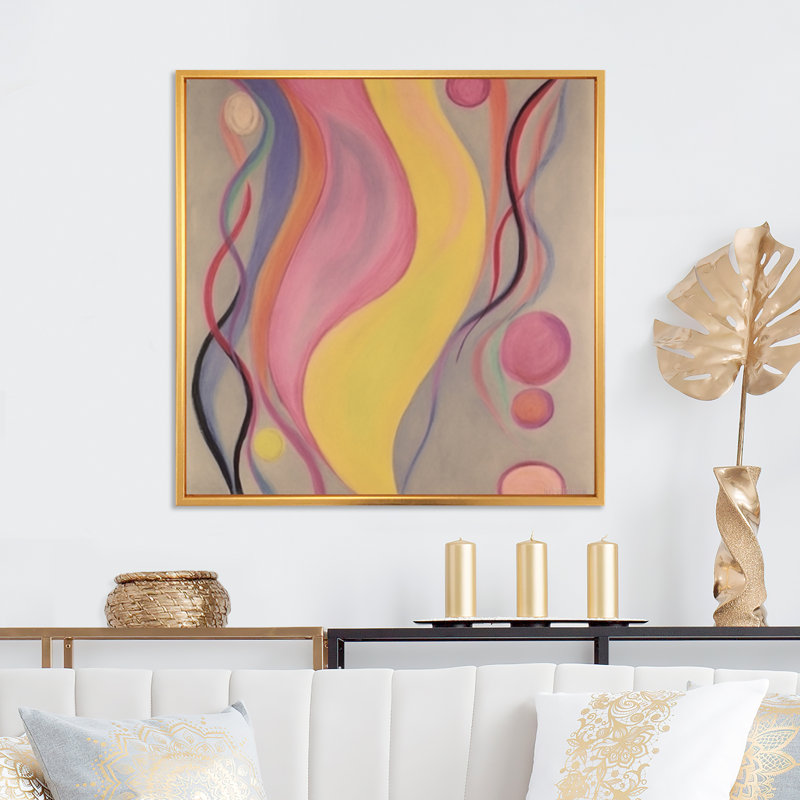 Danse de l'ombre, illustration vintage jaune et rose - peinture abstraite, impressions d'art mural, Cadre flottant doré