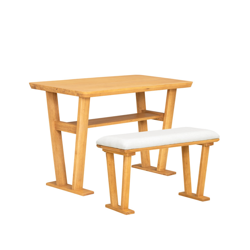 Ensemble de table de salle à manger moderne pour 2 personnes avec banc et structure en bois d'hévéa Eamon