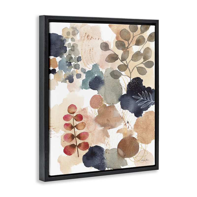 Collage abstrait de forme botanique, H 31 po x l 25 po, Cadre flottant noir de jais