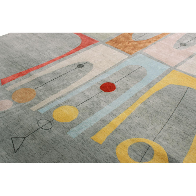 Mid-Century Modern Handmade Kilim Silk and Wool Geometric Area Rug, Rectangle 6' x 9'