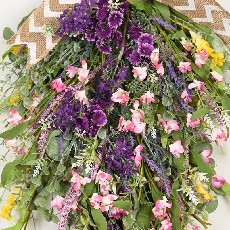 Décoration de guirlande de fleurs artificielles 28 po en forme d'arbre de fleurs de baies et de fleurs de lavande