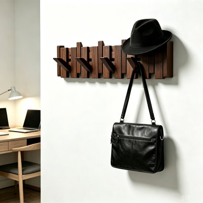 Porte-manteau mural en bois à 8 crochets, style piano, pour entrée ou chambre.