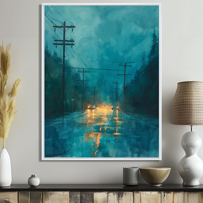 Blue Blue Energy Evolution Power Lines I - impression d'art mural, Cadre flottant blanc, H 24 po x l 32 po