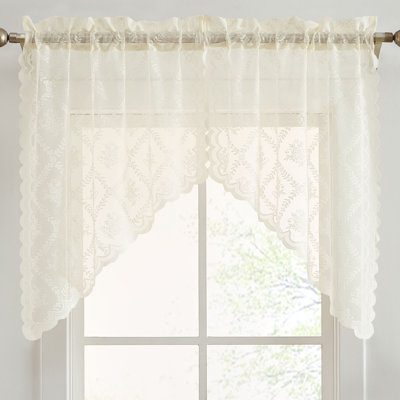 Hayson Floral Rod Pocket Lace Short Cafe Swags for Small Windows - 28 x 36 Inch Length - Set of 2
