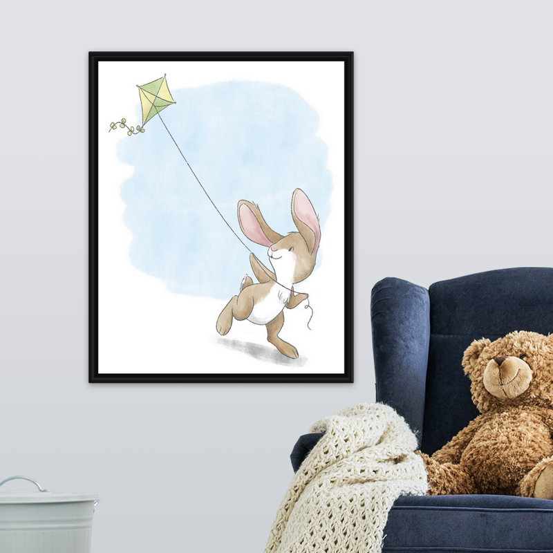« flying a cerf », impression Little Bunny, H 30 po x l 24 po x P 1,75 po, Cadre pour toile flottant noir