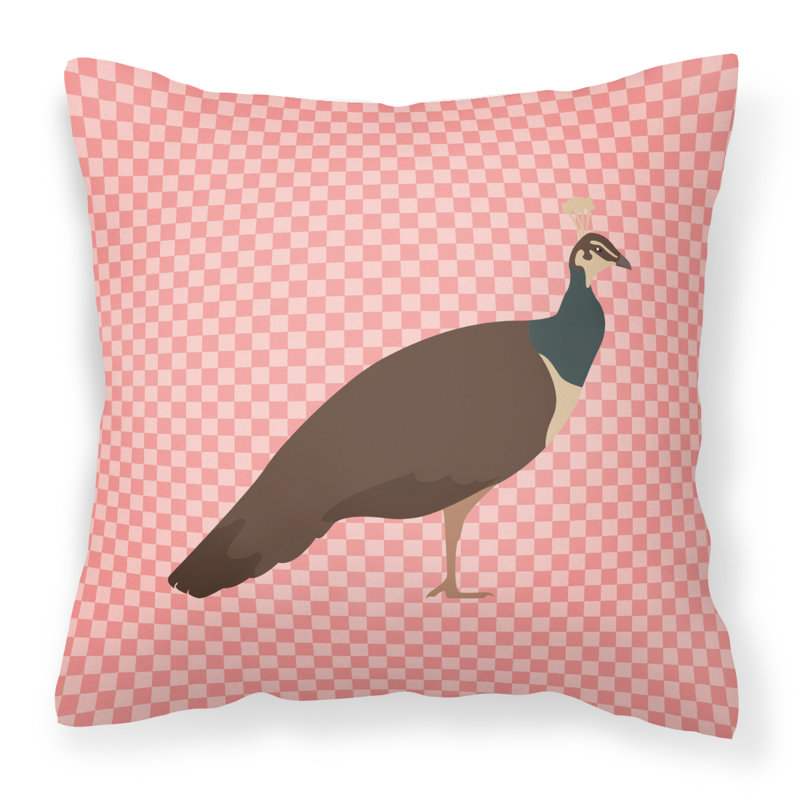 Coussin décoratif extérieur peahen paon check, 18 po x 18 po, Rose