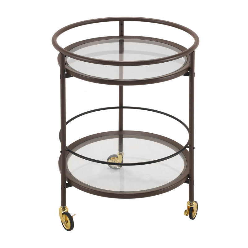 Chariot-bar moderne avec tablettes en verre trempé et roulettes verrouillables Modern