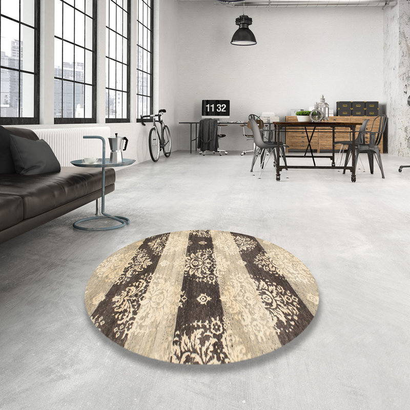 Tapis brun/gris zone contemporaine, Rond 5 pi