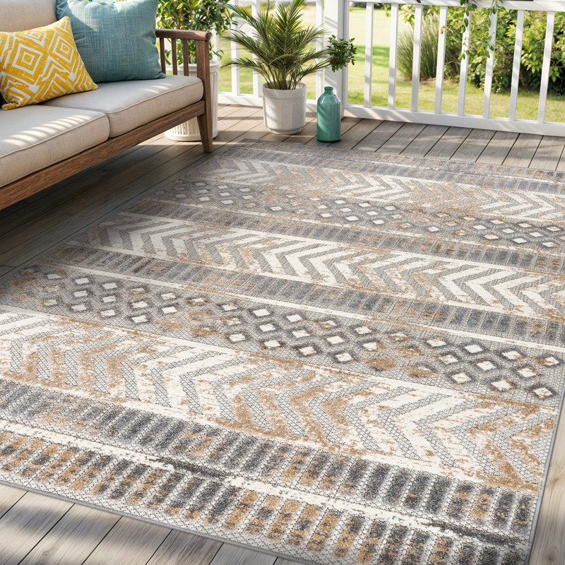 Tapis intérieur / extérieur gris / ivoire / beige Alphee, Rectangle 5 pi x 7 pi