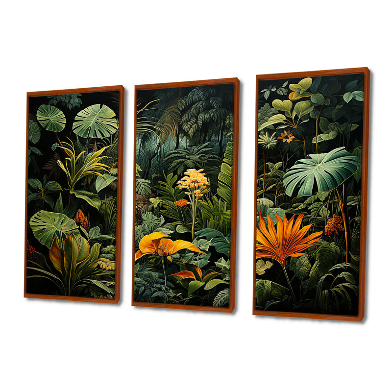 Sons de la jungle I - ensemble d'art mural Jungle, H 40 po x l 60 po x P 1 po, Cadre flottant brun