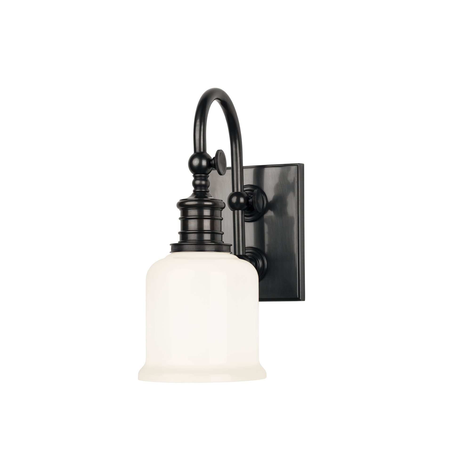 Single Light Glass Dimmable Armed Sconce, Old Bronze