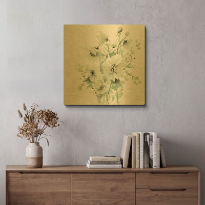 «Secret Garden Bouquet I» par Katrina Pete, art mural en métal doré, 24 po x 24 po