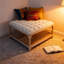 Table basse avec repose-pieds carré en lin capitonné avec tablette de rangement, 33 pouces, pieds en bois massif, beige doux