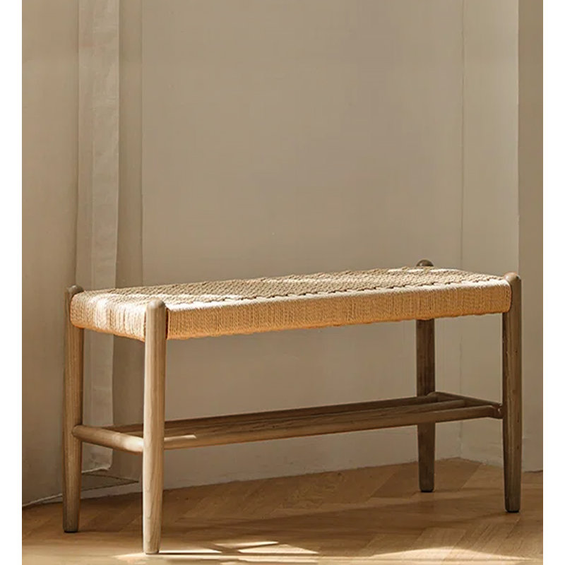 Banc à chaussures scandinave en bois massif tissé à corde, Chêne / naturel 