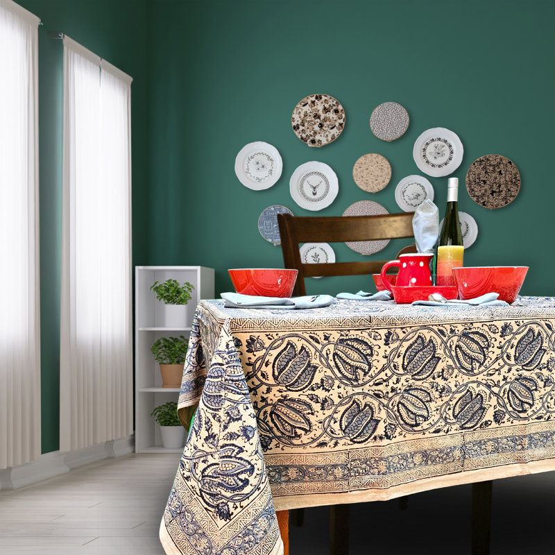 Cotton Vegetable Dye Hand Block Print Tablecloth, 90" x 60"