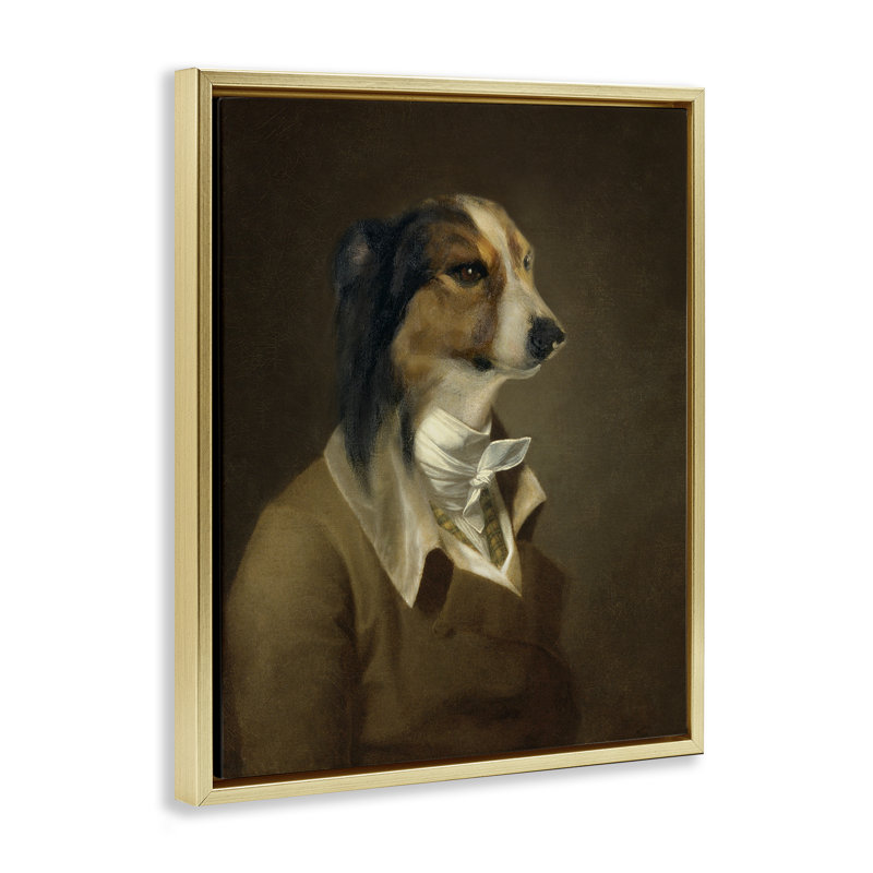 «Classic Attire Dog Portrait», art mural encadré flottant par CAD Designs, Cadre flottant métallique doré, H 21 po x l 17 po
