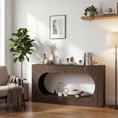 Console à grain de bois avec tiroir, canapé d'entrée moderne en panneau de particules d'ingénierie, table d'appoint étroite à cadre creux ovale pour le couloir du salon