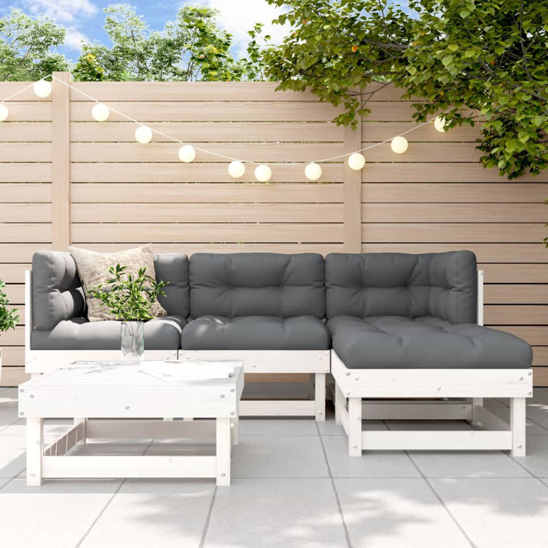  Garden Lounge Set White Solid Pine Wood Large Modular