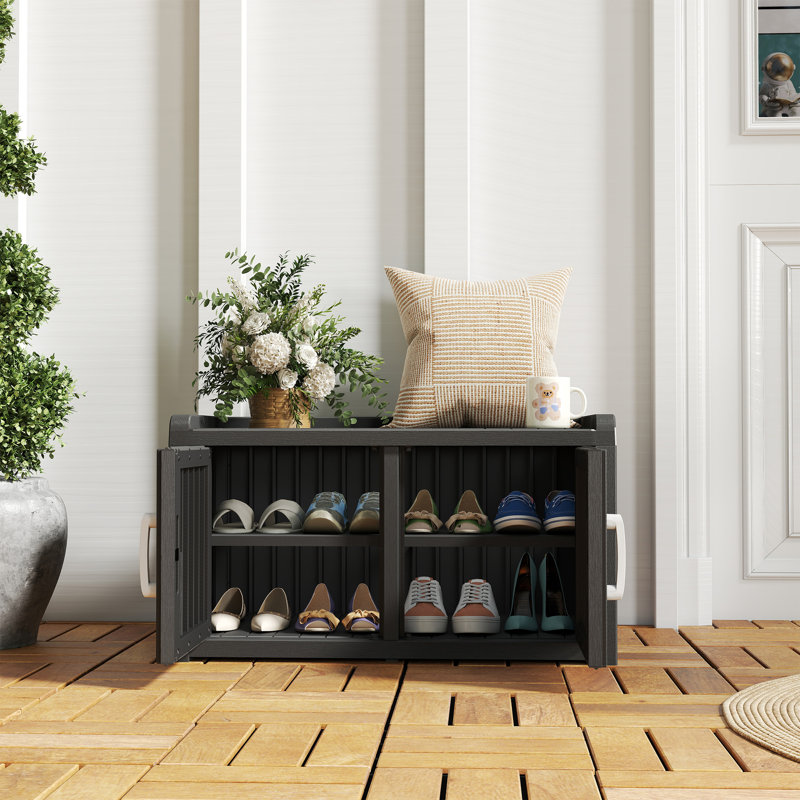 31.7" Shoe Storage Cabinet With Waterproof Uv-resistant, Black