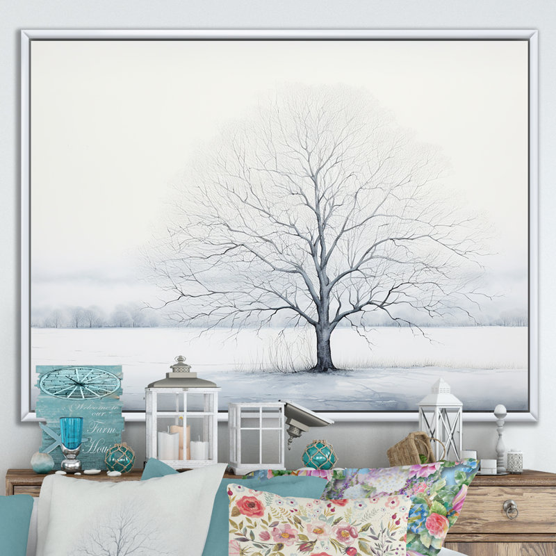 " Winters Tree Minimalism II ", 12" H x 20" W, Silver Picture Framed