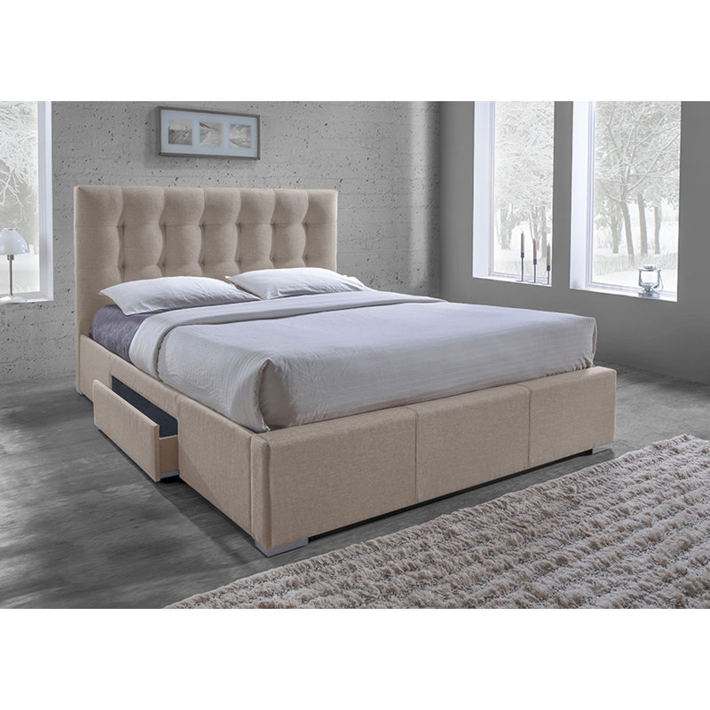 Upholstered Storage Bed, King, Light Brown