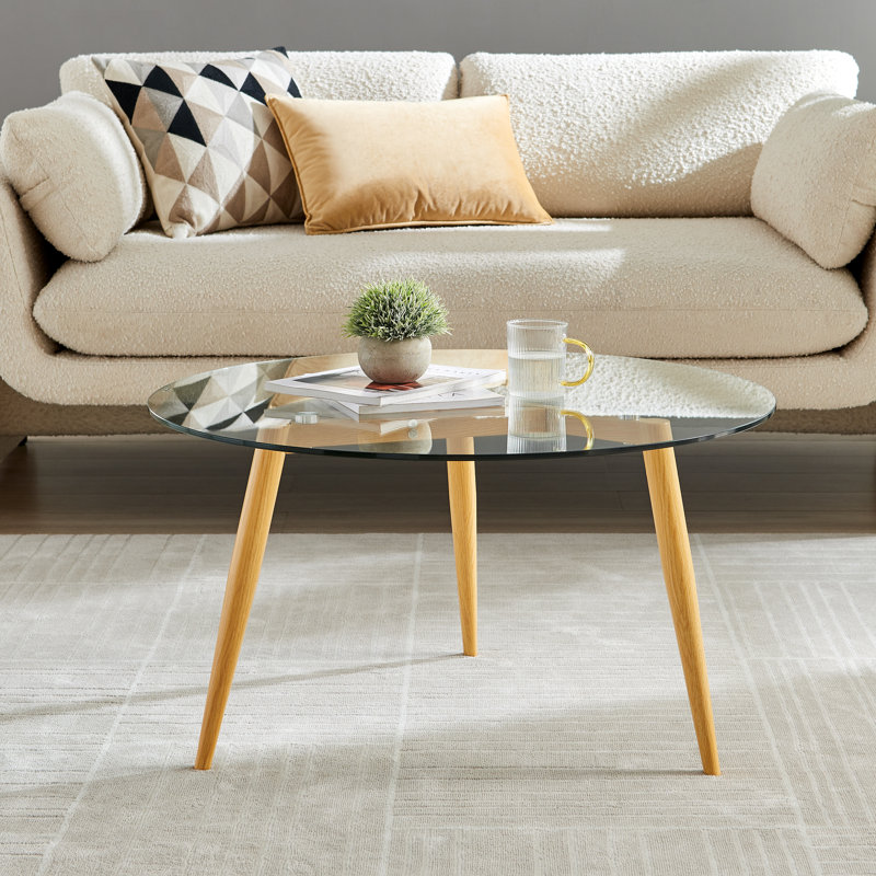 Joilyn Glass Top Single Coffee Table, Beech