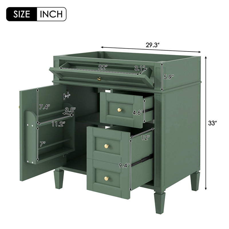 Meuble-lavabo simple avec plateau 29,31 po, Vert